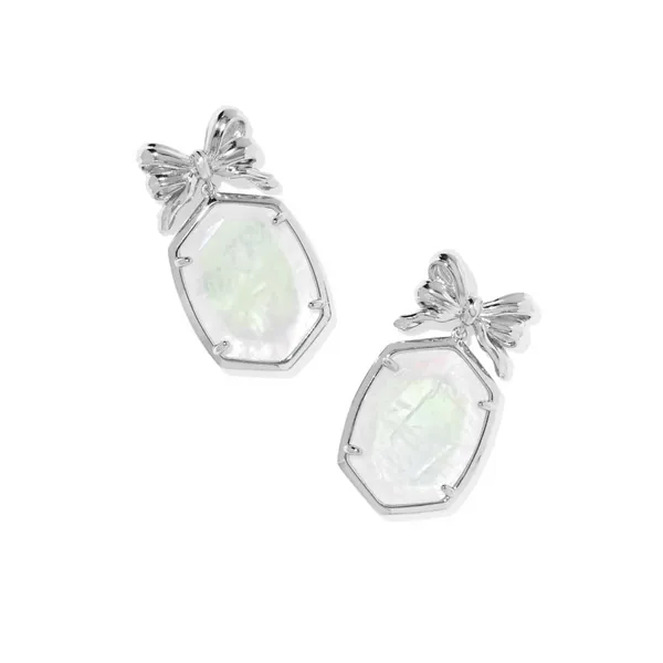 Daphne Bow Silver with Iridescent Crystal Ivory Illustion Drop Earrings by Kendra Scott Kiefer Jewelers Lutz, FL