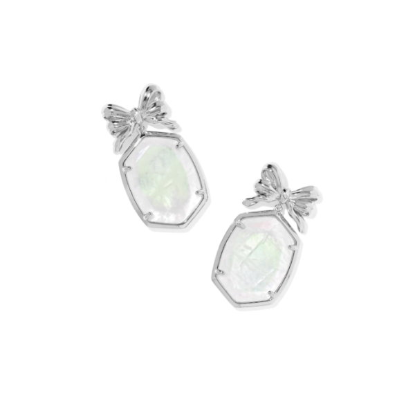 Daphne Bow Silver with Iridescent Crystal Ivory Illustion Drop Earrings by Kendra Scott Kiefer Jewelers Lutz, FL
