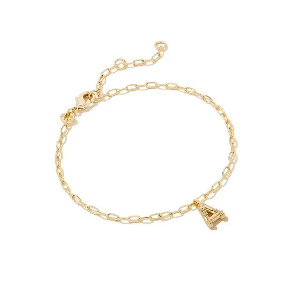Kendra Scot White Crystal Gold Letter A Chain Bracelet Kiefer Jewelers Lutz, FL