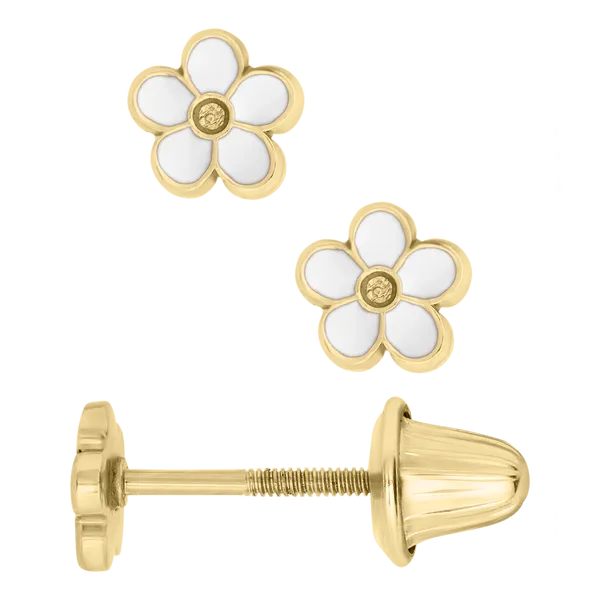 Children's 14KY White Epoxy Flower Stud Earrings Kiefer Jewelers Lutz, FL