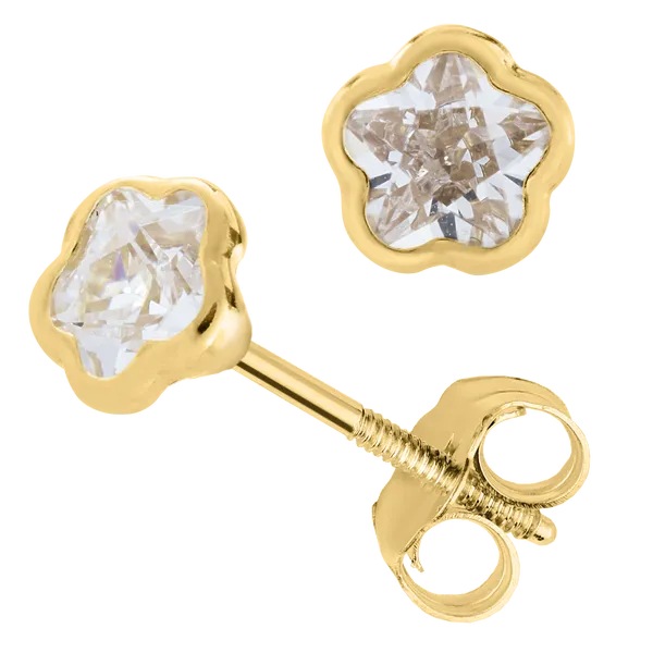 Children's 14KY CZ Flower Stud Earrings Image 2 Kiefer Jewelers Lutz, FL