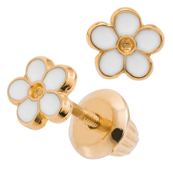 Children's 14KY White Epoxy Flower Stud Earrings Image 2 Kiefer Jewelers Lutz, FL