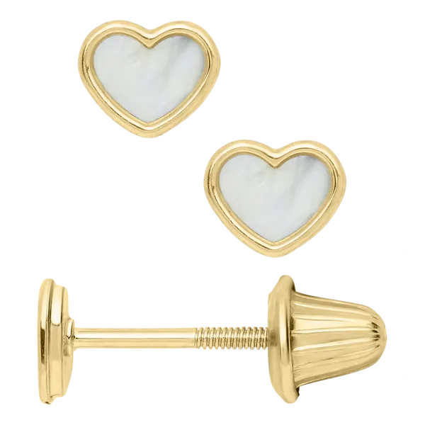 Children's 14KY Mother of Pearl Heart Shaped Stud Earrings Kiefer Jewelers Lutz, FL