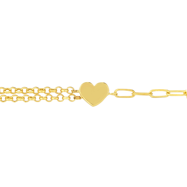 14KY Heart Paperclip and Double Rolo Bracelet Image 2 Kiefer Jewelers Lutz, FL