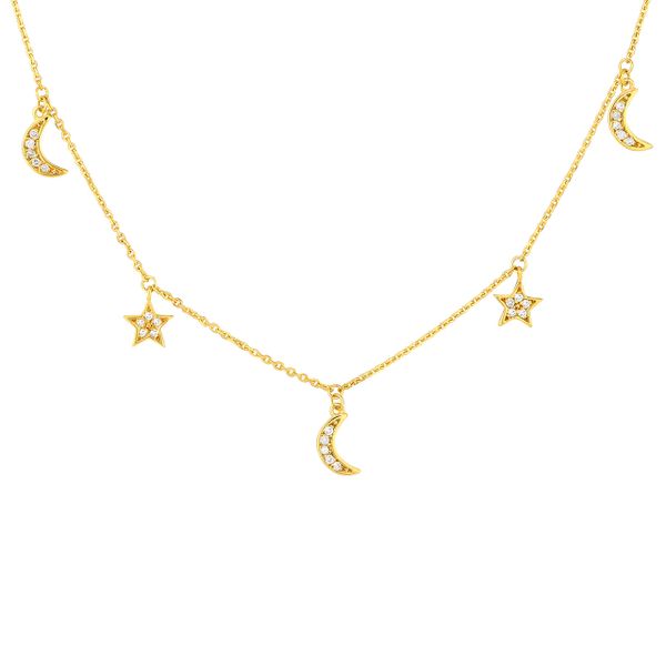 14K Diamond Alt Star and Half Moon Adjustable Necklace Image 2 Kiefer Jewelers Lutz, FL