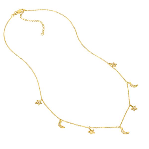 14K Diamond Alt Star and Half Moon Adjustable Necklace Image 3 Kiefer Jewelers Lutz, FL