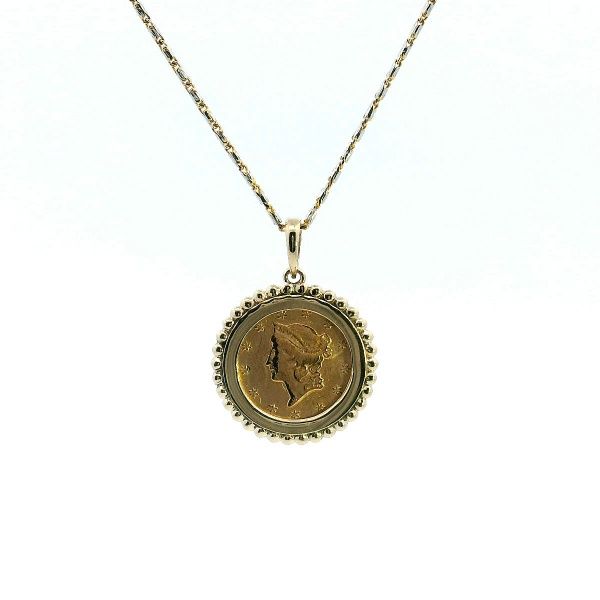 14KY $1 Gold Liberty Coin in Beaded Coin Frame Kiefer Jewelers Lutz, FL