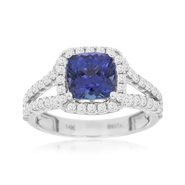 14KW Cushion Cut Tanzanite and Diamond Halo Ring Kiefer Jewelers Lutz, FL