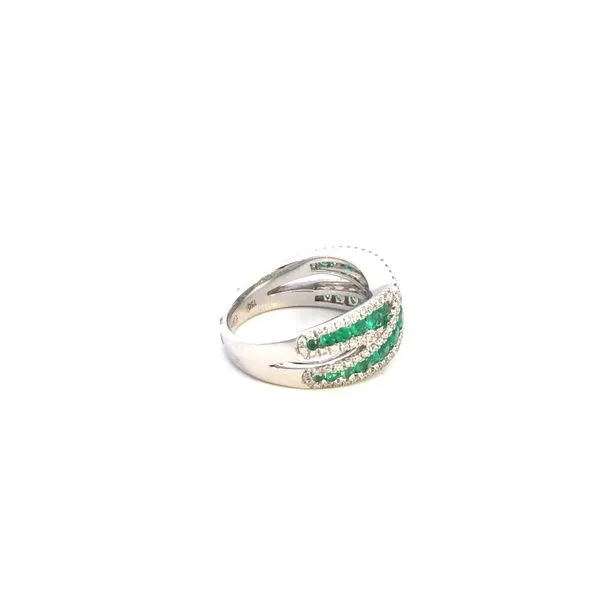 18KW Emerald and Diamond Crossover Ring by Cherie Dori Image 3 Kiefer Jewelers Lutz, FL