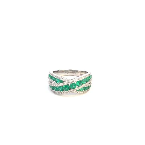 18KW Emerald and Diamond Crossover Ring by Cherie Dori Kiefer Jewelers Lutz, FL