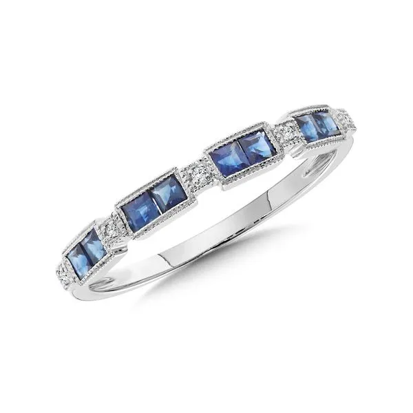 14KW Vintage Milgrain Diamond and Sapphire Stackable Band Kiefer Jewelers Lutz, FL