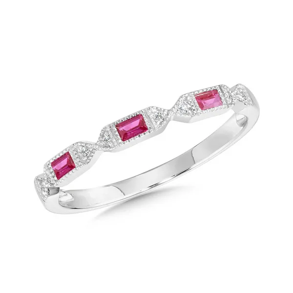 14KW Ruby and Diamond Vintage Milgrain Stackable Band Kiefer Jewelers Lutz, FL