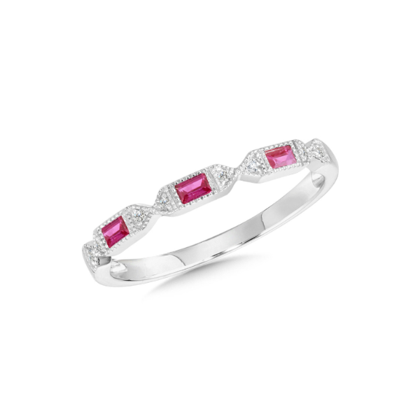 14KW Ruby and Diamond Vintage Milgrain Stackable Band Kiefer Jewelers Lutz, FL