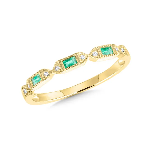 14KY Emerald and Diamond Vintage Milgrain Stackable Band Kiefer Jewelers Lutz, FL