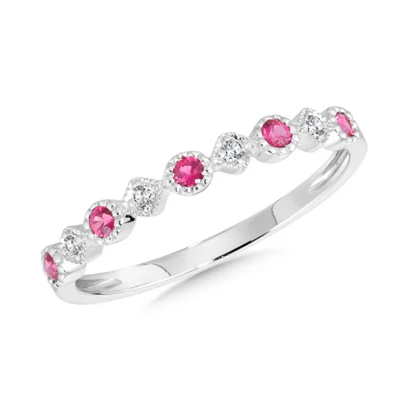 14KW Ruby and Diamond Bezel Set Milgrain Stackable Band Kiefer Jewelers Lutz, FL