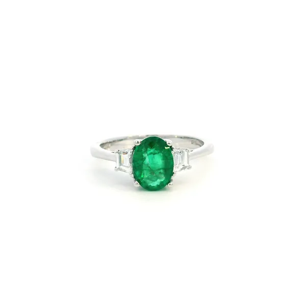 14KW Emerald and Diamond Three Stone Ring Kiefer Jewelers Lutz, FL