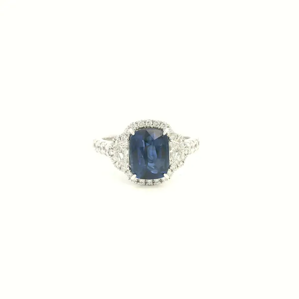 18KW Ceylon Sapphire and Diamond Three Stone Ring Kiefer Jewelers Lutz, FL