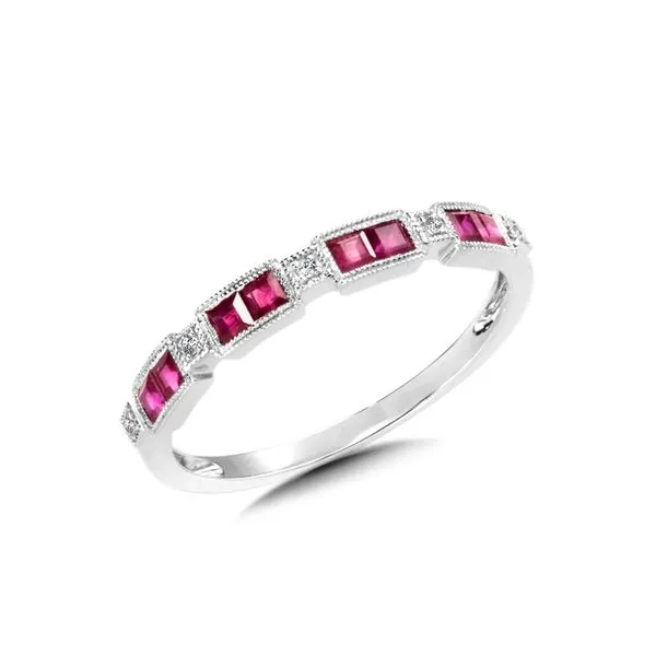 14KW Vintage Milgrain Diamond and Ruby Stackable Band Kiefer Jewelers Lutz, FL