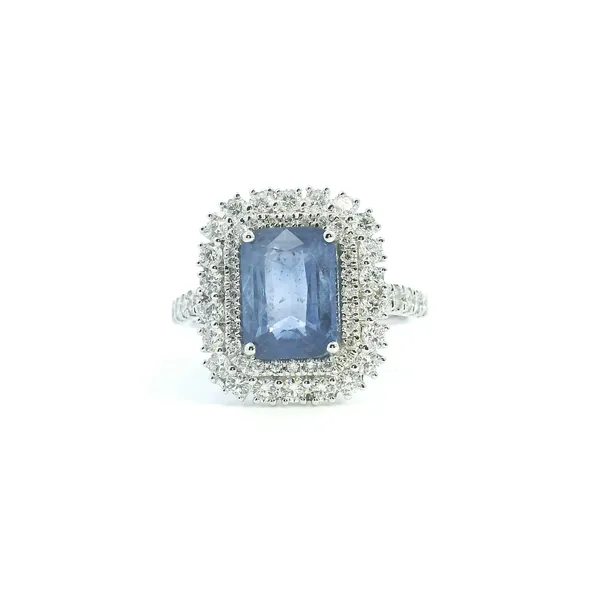 18KW Ceylon Sapphire and Diamond Double Halo Ring Kiefer Jewelers Lutz, FL