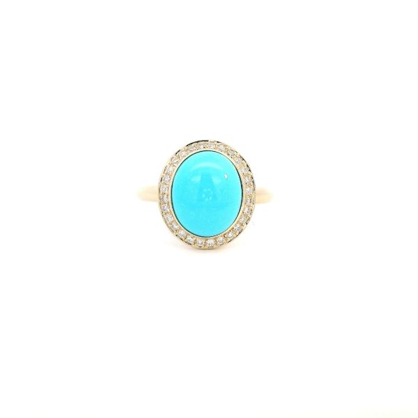 14KY Turquoise and Diamond Halo Ring Kiefer Jewelers Lutz, FL