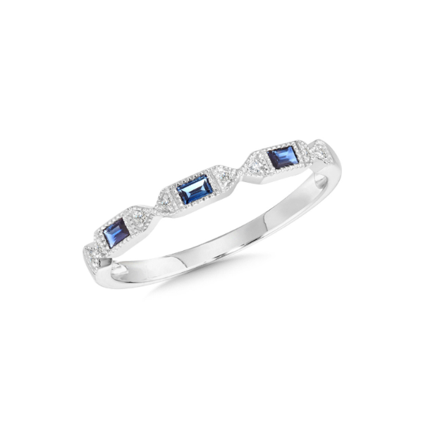 14KW Sapphire and Diamond Vintage Milgrain Stackable Band Kiefer Jewelers Lutz, FL