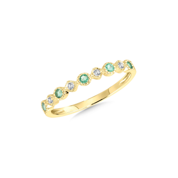 14KY Emerald and Diamond Bezel Set Milgrain Stackable Band Kiefer Jewelers Lutz, FL