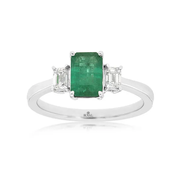 14KW Emerald and Diamond Three Stone Ring Kiefer Jewelers Lutz, FL