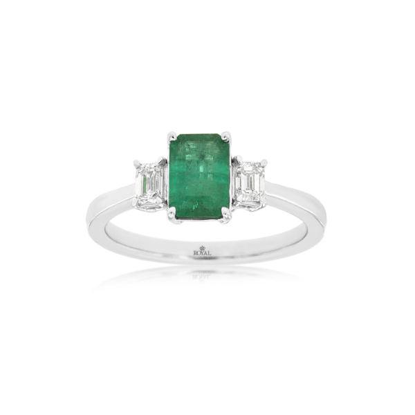 14KW Emerald and Diamond Three Stone Ring Kiefer Jewelers Lutz, FL