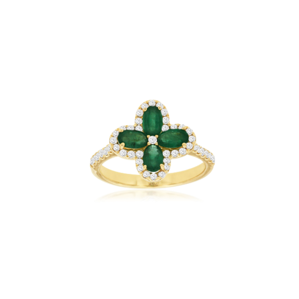 14KY Emerald and Diamond Clover Ring Kiefer Jewelers Lutz, FL