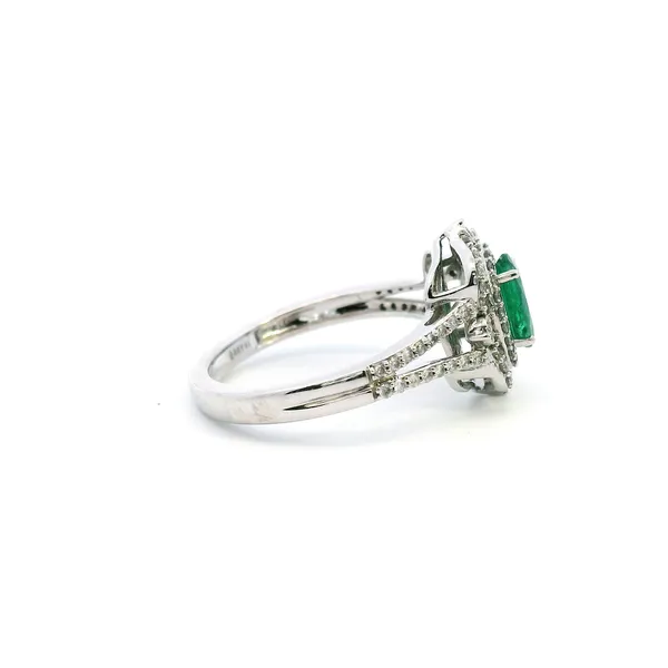 14KW Emerald and Diamond Vintage Style Halo Ring Image 3 Kiefer Jewelers Lutz, FL