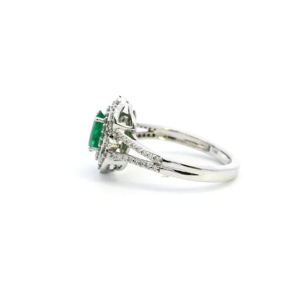 14KW Emerald and Diamond Vintage Style Halo Ring Image 4 Kiefer Jewelers Lutz, FL