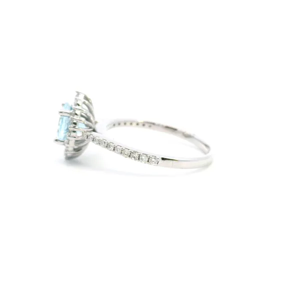14KW Aquamarine and Diamond Halo Vintage Style Ring Image 4 Kiefer Jewelers Lutz, FL