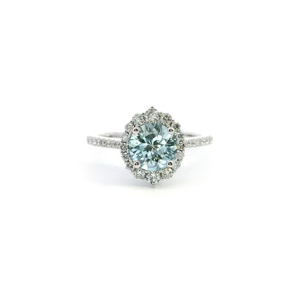 14KW Aquamarine and Diamond Halo Vintage Style Ring Kiefer Jewelers Lutz, FL
