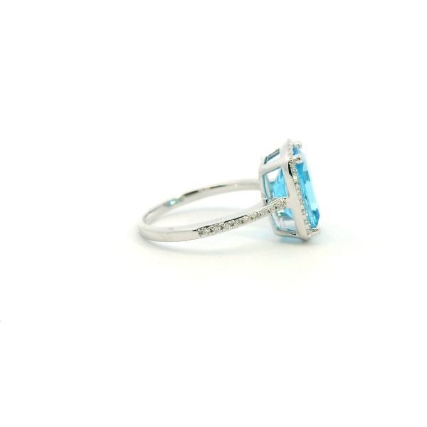 14KW Blue Topaz and Diamond Halo Ring Image 3 Kiefer Jewelers Lutz, FL