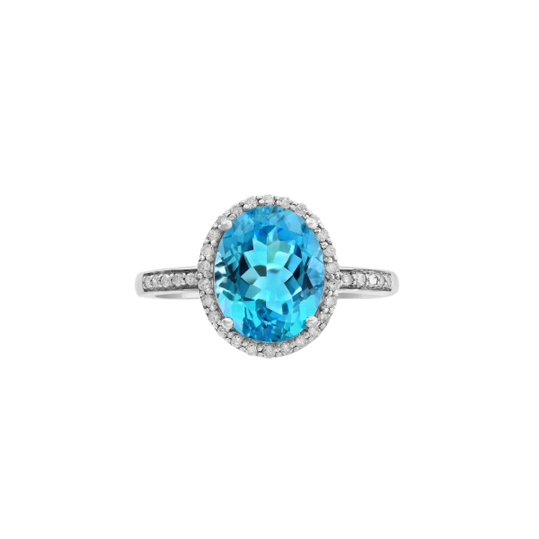 14KW Blue Topaz and Diamond Halo Ring Kiefer Jewelers Lutz, FL