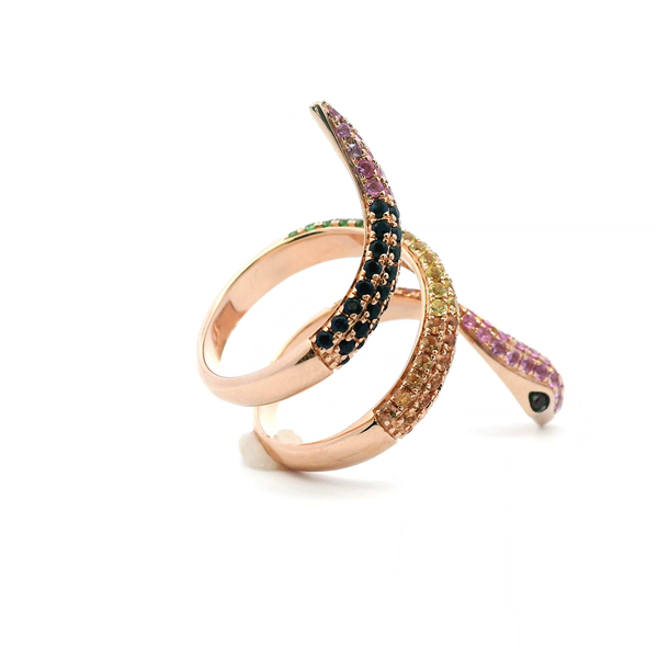 14KR Multi Colored Sapphire Snake Ring Image 3 Kiefer Jewelers Lutz, FL