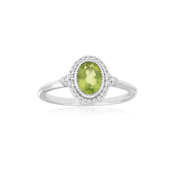 14KW Oval Peridot and Diamond Halo Ring Kiefer Jewelers Lutz, FL