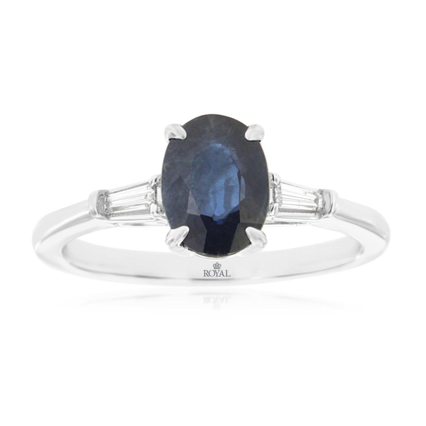 14KW Oval Sapphire and Bagguette Diamond Ring Kiefer Jewelers Lutz, FL