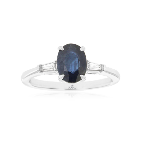 14KW Oval Sapphire and Bagguette Diamond Ring Kiefer Jewelers Lutz, FL