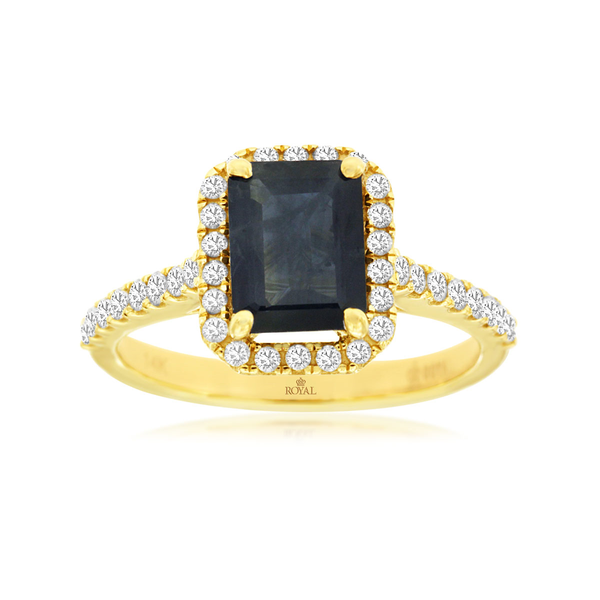 14KY Emerald Cut Sapphire and Diamond Halo Ring Kiefer Jewelers Lutz, FL