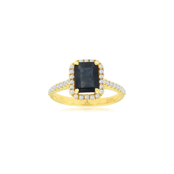 14KY Emerald Cut Sapphire and Diamond Halo Ring Kiefer Jewelers Lutz, FL