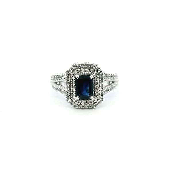 14KW Emerald Cut Sapphire and Diamond Ring Kiefer Jewelers Lutz, FL