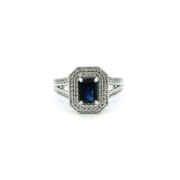 14KW Emerald Cut Sapphire and Diamond Ring Kiefer Jewelers Lutz, FL