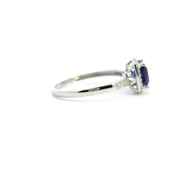 14KW Cushion Cut Amethyst and Diamond Halo Fashion Ring Image 3 Kiefer Jewelers Lutz, FL
