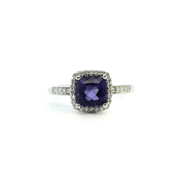 14KW Cushion Cut Amethyst and Diamond Halo Fashion Ring Kiefer Jewelers Lutz, FL