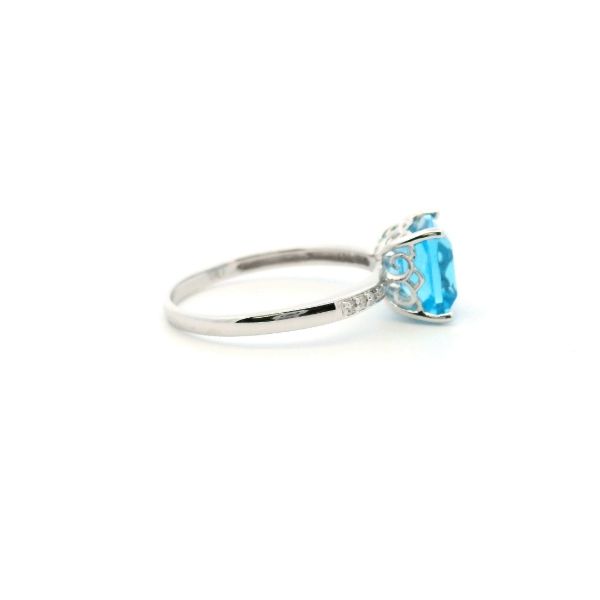 14KW Cushion Swiss Blue Topaz and Diamond Ring Image 3 Kiefer Jewelers Lutz, FL