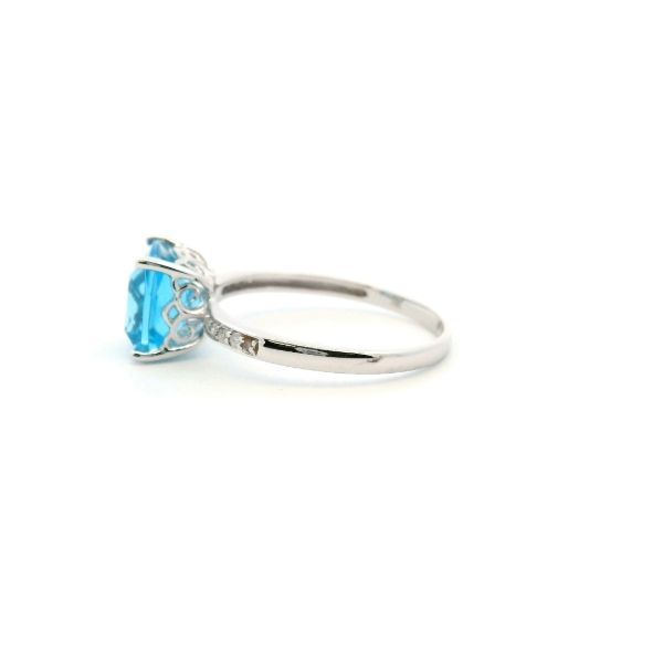 14KW Cushion Swiss Blue Topaz and Diamond Ring Image 4 Kiefer Jewelers Lutz, FL