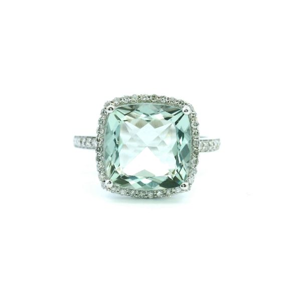14KW Cushion Cut Green Amethyst and Diamond Halo Fashion Ring Kiefer Jewelers Lutz, FL