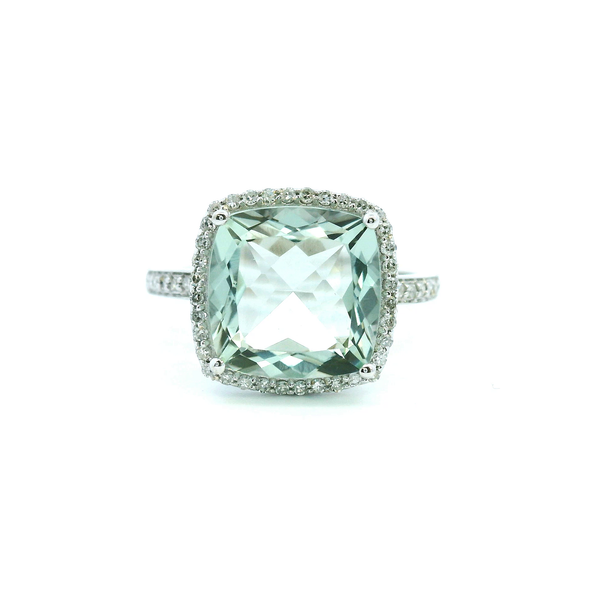 14KW Cushion Cut Green Amethyst and Diamond Halo Fashion Ring Kiefer Jewelers Lutz, FL