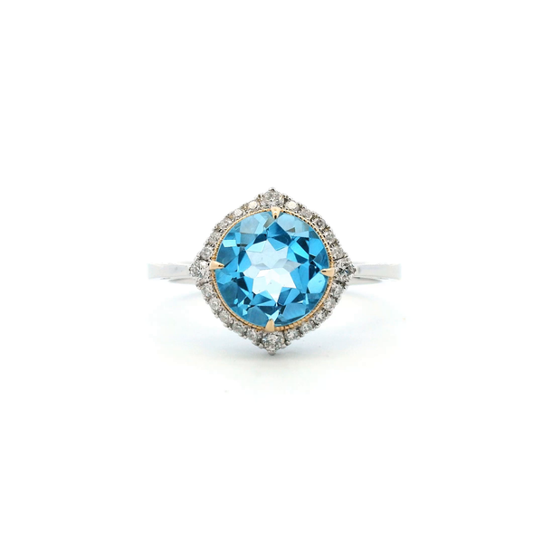 14WY Swiss Blue Topaz and Diamond Halo Ring Kiefer Jewelers Lutz, FL
